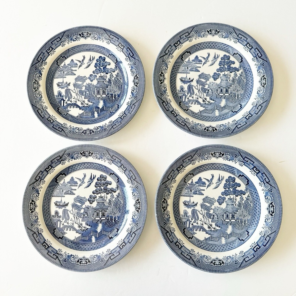 Churchill England Blue Willow Dinner Plates Set/4 10 1/4'' Lion Head Flow Blue - Picture 13 of 13